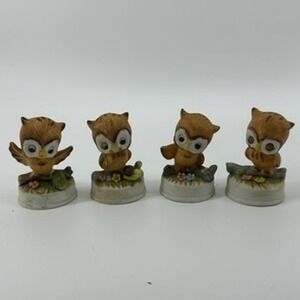 Vintage Napco Owl Figurines Set of 4 Ceramic Owl Bird Animal Decor